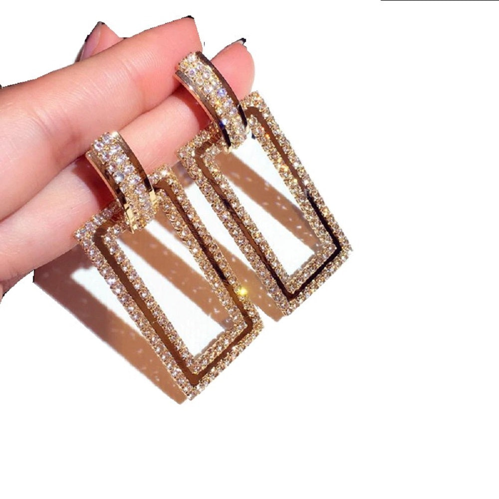 Damen Große Geometrische Rechteckige Kristall Anhänger Ohrringe | Shop Nory