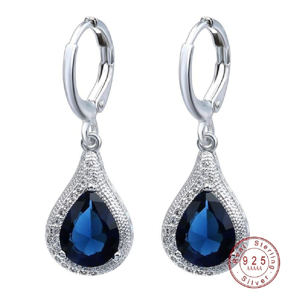 Damen 925 Silber Sterling Kristall Blau Zirkon Ohrringe mit Anhänger | Shop Nory