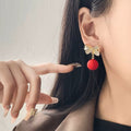 Damen Atemberaubende Rote Ball Schleife Knoten Kristall Tropfen Damen Ohrstecker Haken Ohrringe | Shop Nory