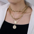 Damen Gold beschichtete dicke Glieder dünne Kette 5tlg Multi-Layer Münzanhänger Halskette | Shop Nory