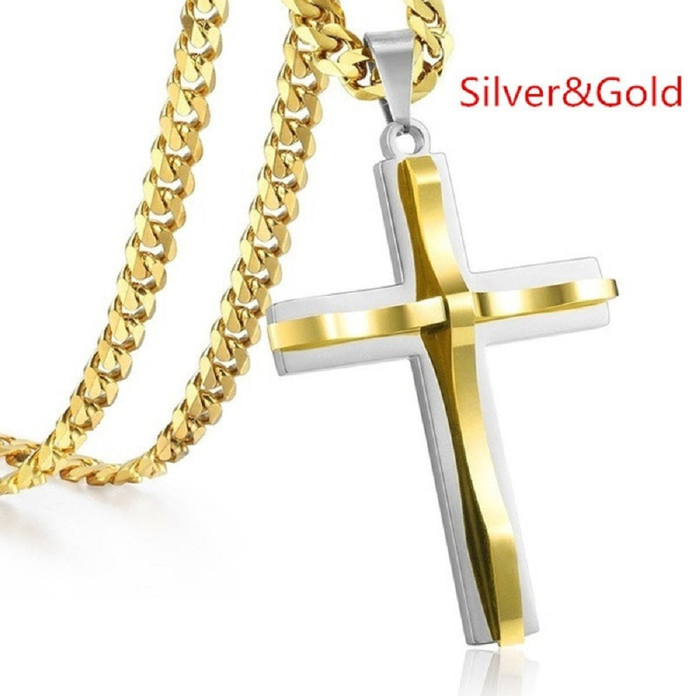 Unisex Luxus Infinity Glatte Geschichtete Kreuz-Anhänger & Cuban Link Halskette Set | Shop Nory