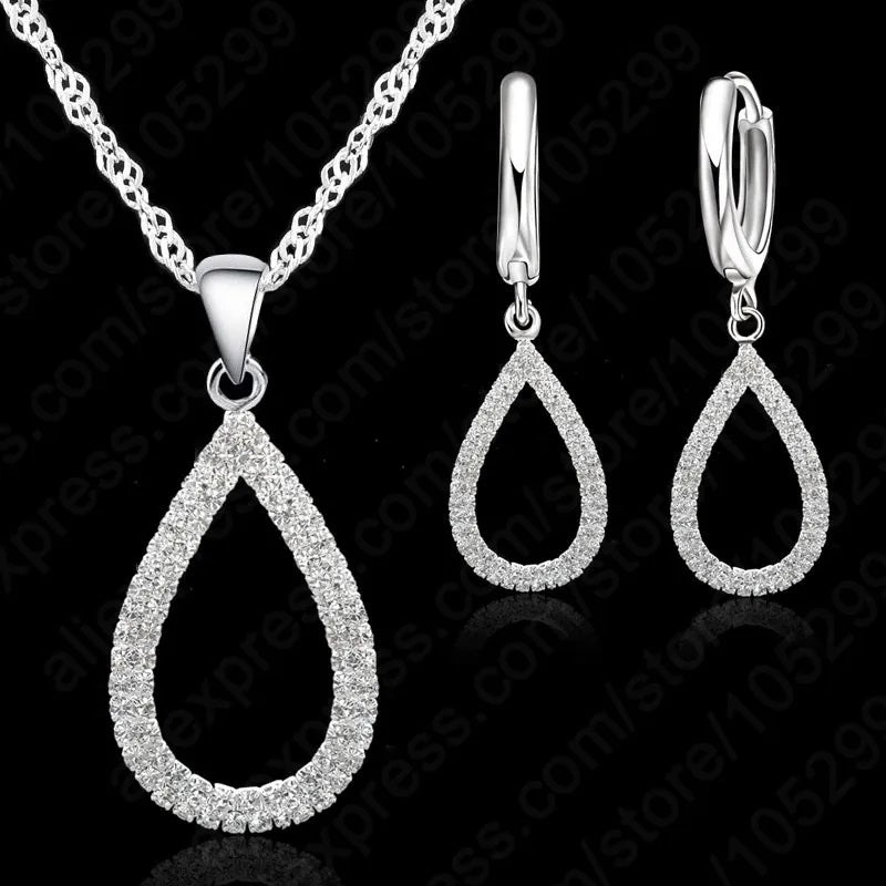 Damen 925 Sterling Silber CZ Kristall Tropfen Halskette Set | Shop Nory