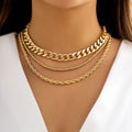 Damen Goldplattierte Triple Chunky Cuban Link Perlen Seil Ketten Sets | Shop Nory