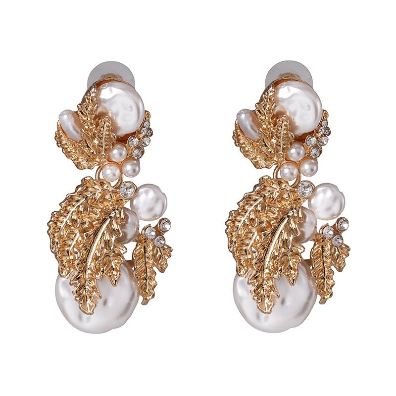 Damen Gold Perlen Kristall Bead Blatt Bold Ohrringe | Shop Nory