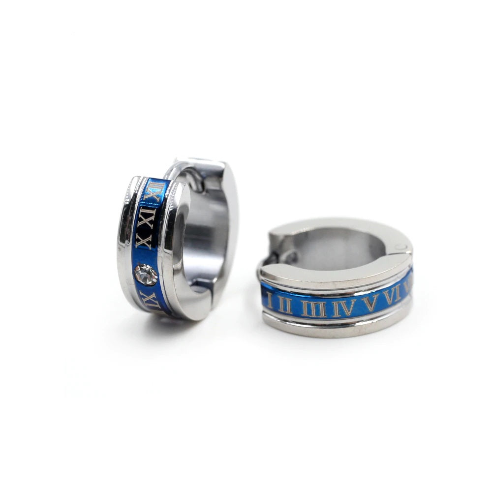 Unisex Silber & Blau Abschlüsse Kristall Römische Ziffern Stahl Anti-Allergisch Ohrstecker | Shop Nory