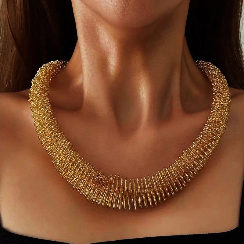 Damen Gold Edelstahl Breit Geflochtenes Mesh Kette Choker Party Halskette | Shop Nory