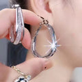 Damen Silber Oval Chunky Mesh Geschichtete Innere Kristalle Creolen Ohrringe | Shop Nory