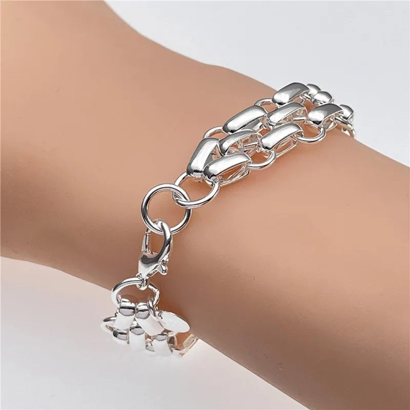 Damen 925 Sterling Silber Verflochtene Kreis Dicke Handkette Damen Armband | Shop Nory