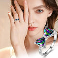 Damen Sterling Silber Beschichtet Funkelnder Mehrfarbiger Diamantgeschliffener Kristall Schleifenring | Shop Nory