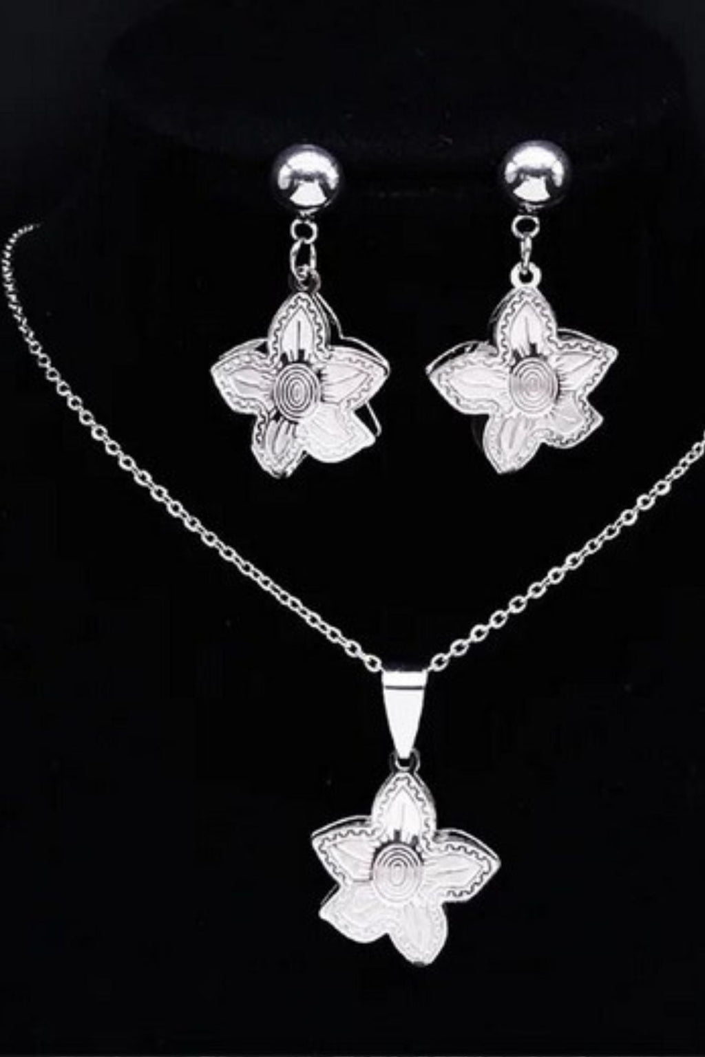 Damen Silber Edelstahl Blume Hohl Ohrringe Anhänger Kette Halskette Sets | Shop Nory