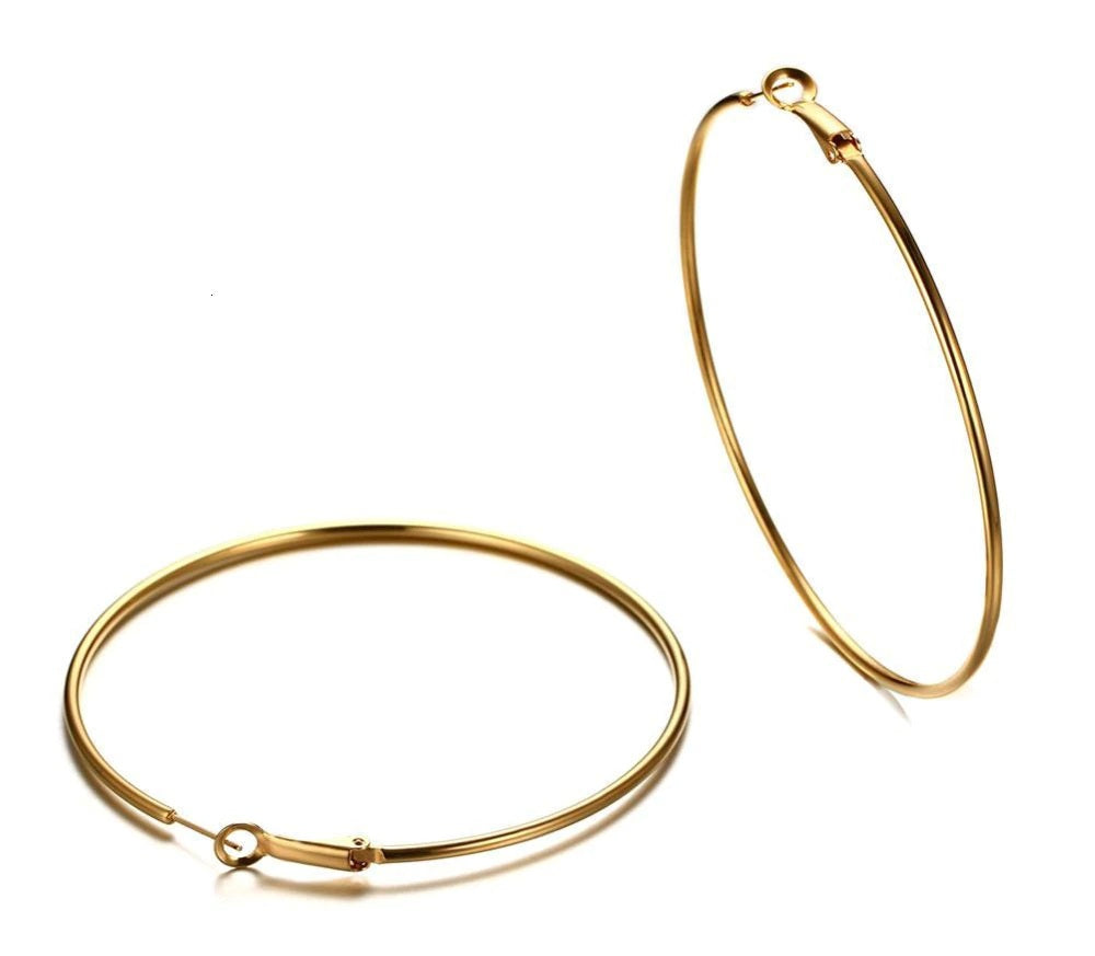 Große Goldene Glatte Runde Hoop Statement Loop Offene Clip Ohrringe | Shop Nory