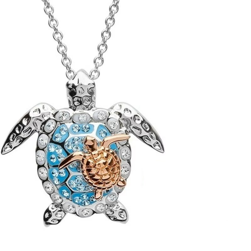 Damen Silber Mutter Gold Baby Meeresschildkröte Kristall Anhänger Kette Halskette | Shop Nory