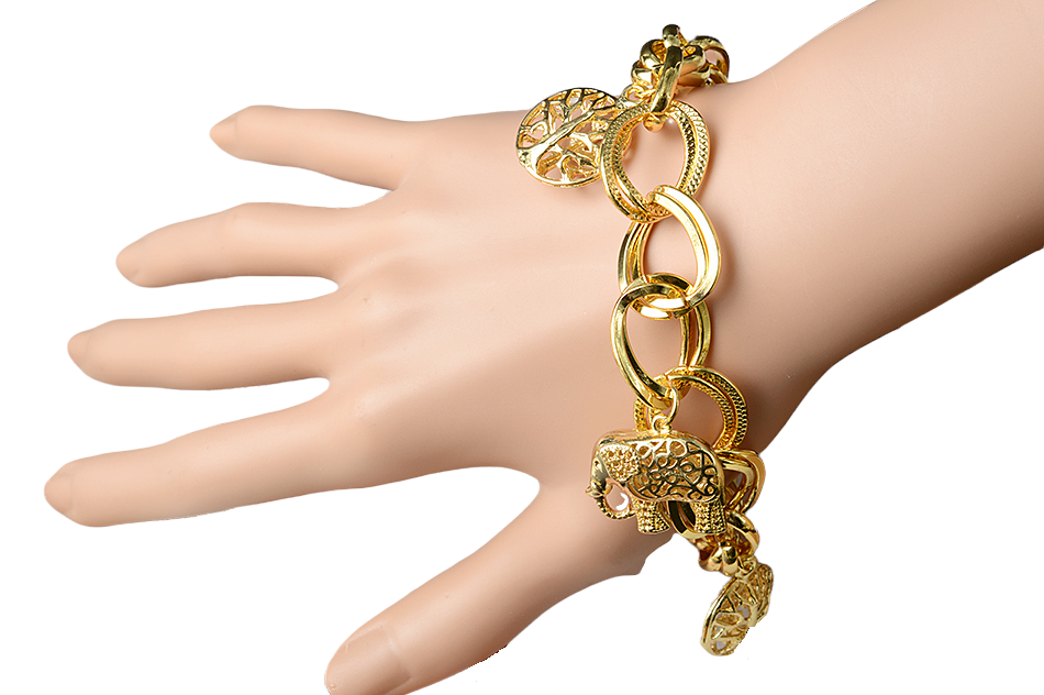 Damen Gold Chunky Runde Glieder Elefant & Lebensbaum Charms Handkette Armbänder | Shop Nory