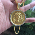 Herren Big 18K vergoldete runde Kristalle Jesus Kopf Anhänger Halskette | Shop Nory