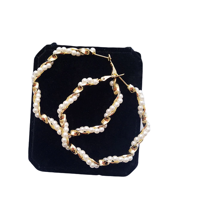 Damen Runde Gold Simulierte Perle Twist Geometrische Creolen | Shop Nory