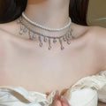 Damen Silber Strass Tropfen Kristalle Choker Mehrschichtige Perle 2Tier Halsketten | Shop Nory