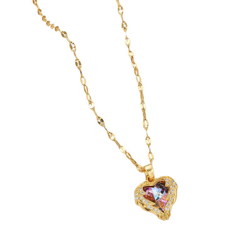 Luxus Gold Zirkon Kristall Ozean Herz Anhänger & Kettenhalskette | Shop Nory