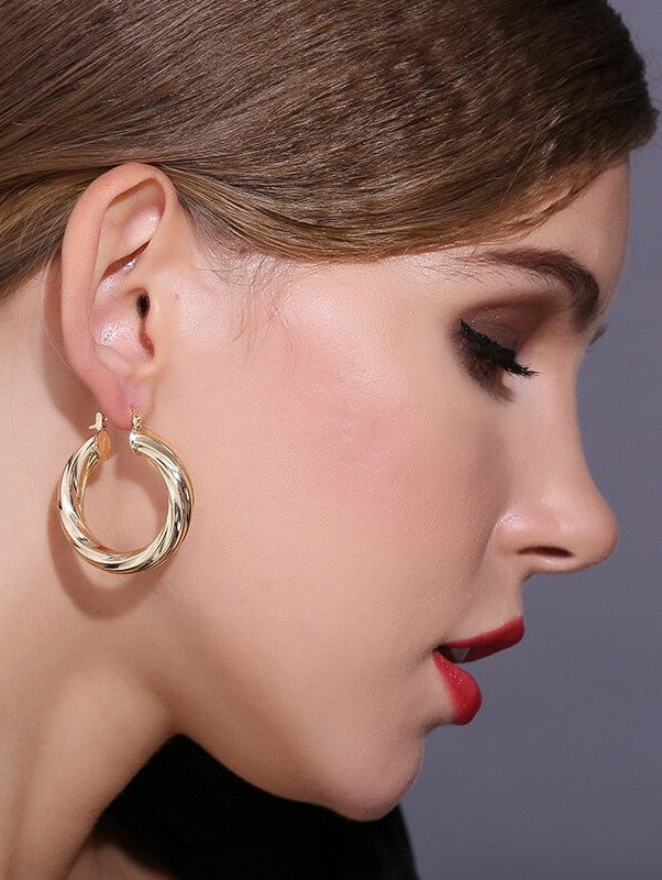 Damen Twirl 18k Vergoldete Mittelgroße Runde Dicke Creolen | Shop Nory