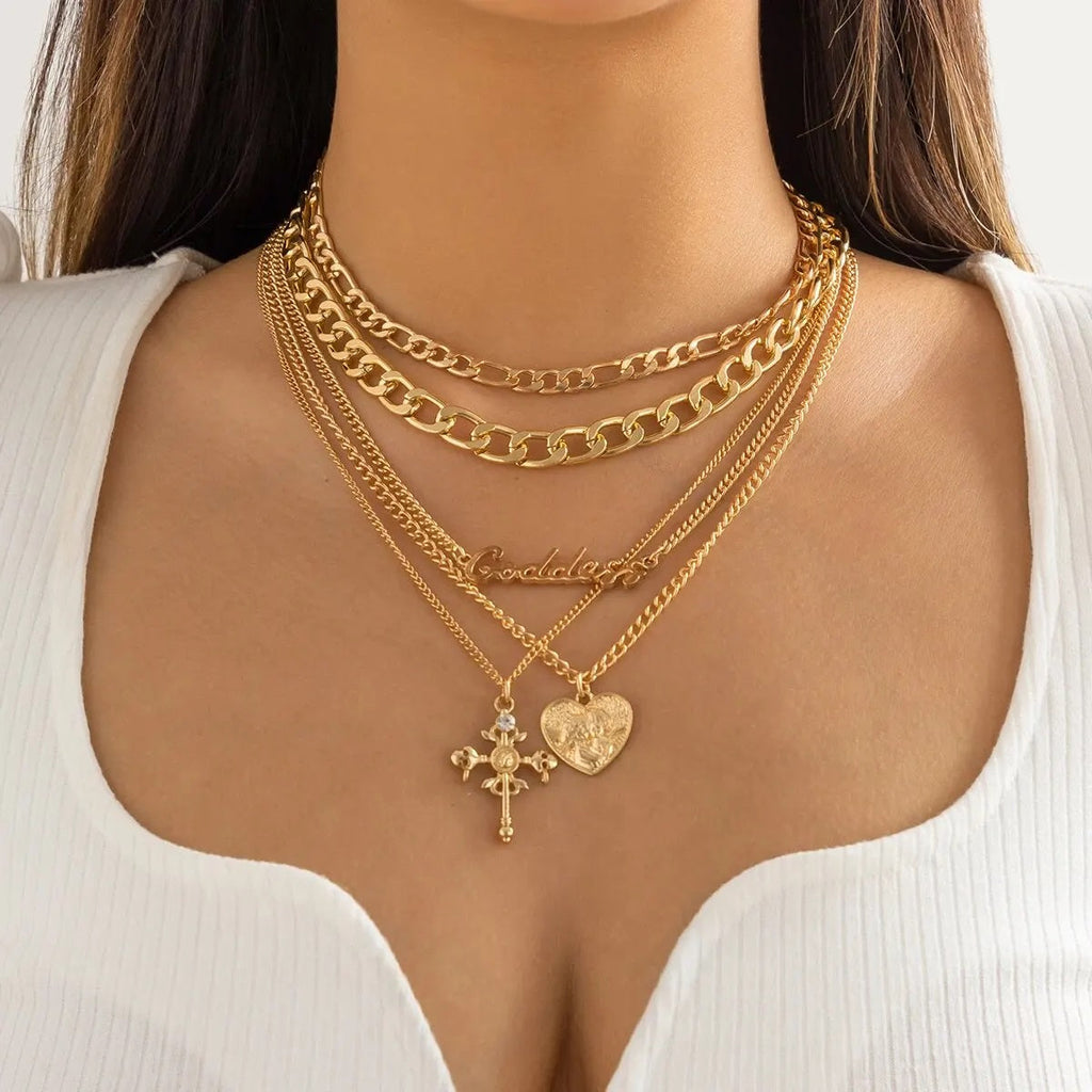Damen 18K Gold Beschichtete Herz Kreuz Anhänger Choker 5 Stück Halsketten Sets | Shop Nory