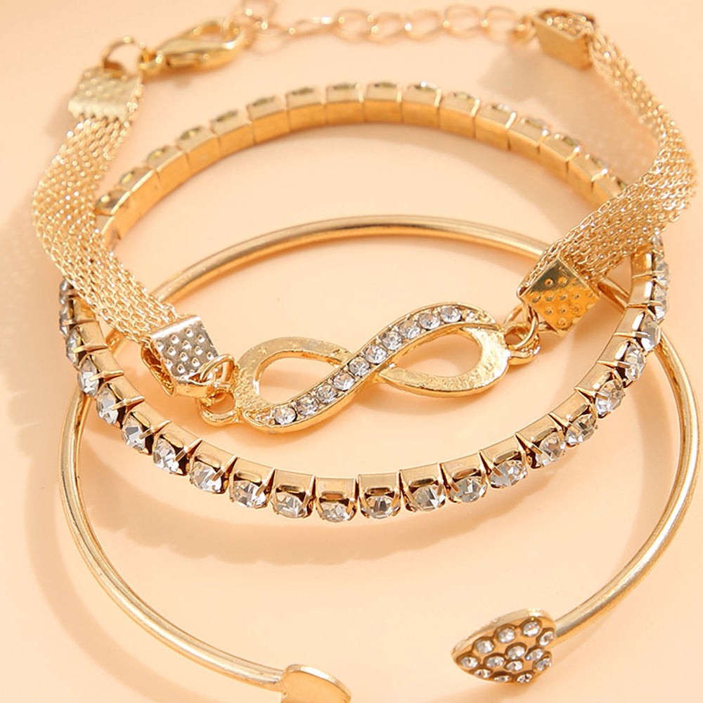 Damen Gold Minimalistisch 3 Reihen Herz Kristall Bangle Party Stil Frauen Armbänder | Shop Nory