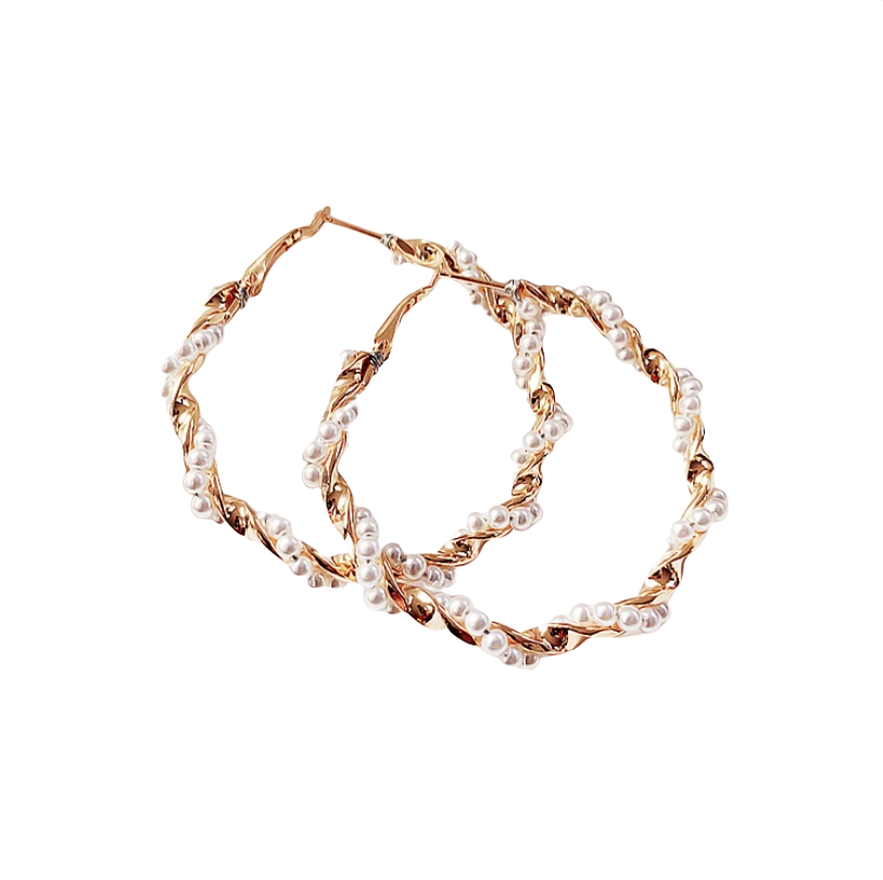 Damen Runde Gold Simulierte Perle Twist Geometrische Creolen | Shop Nory