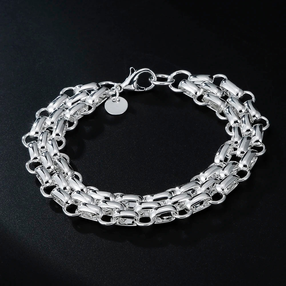 Damen 925 Sterling Silber Verflochtene Kreis Dicke Handkette Damen Armband | Shop Nory