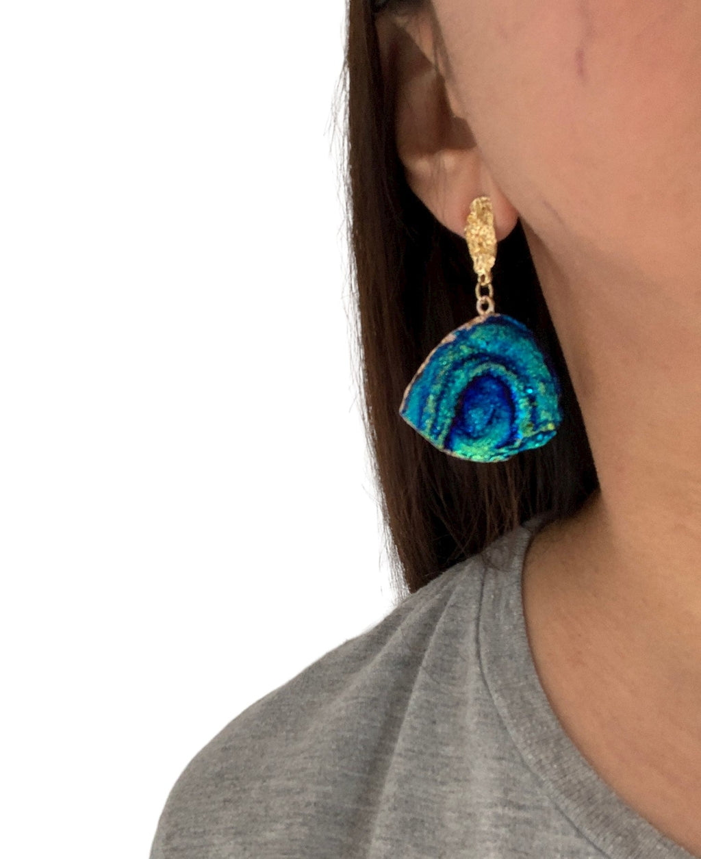 Damen Blau Regenbogen-Mondstein Abstrakte Naturstein Halbmond Hängeleuchten | Shop Nory