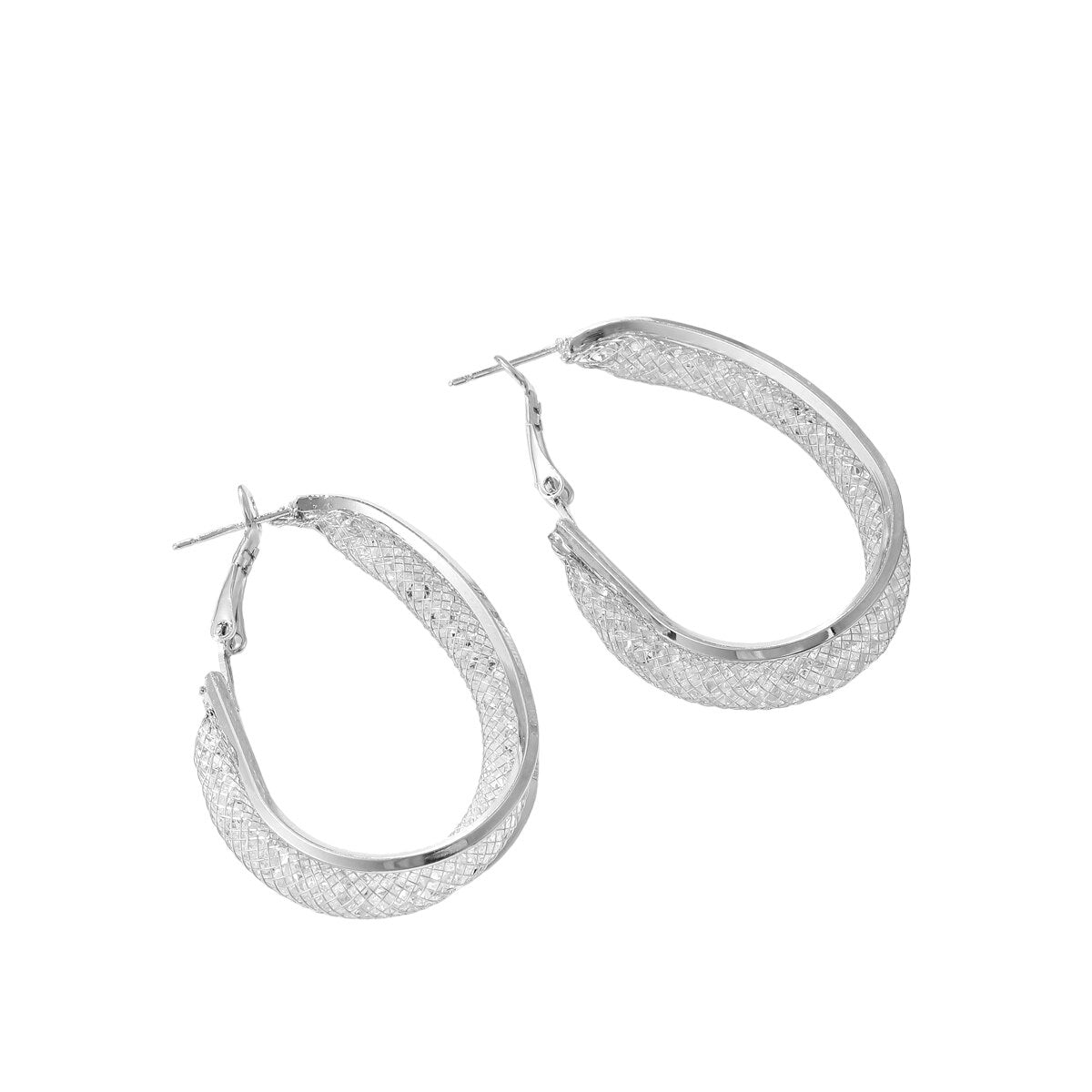 Damen Silber Oval Chunky Mesh Geschichtete Innere Kristalle Creolen Ohrringe | Shop Nory