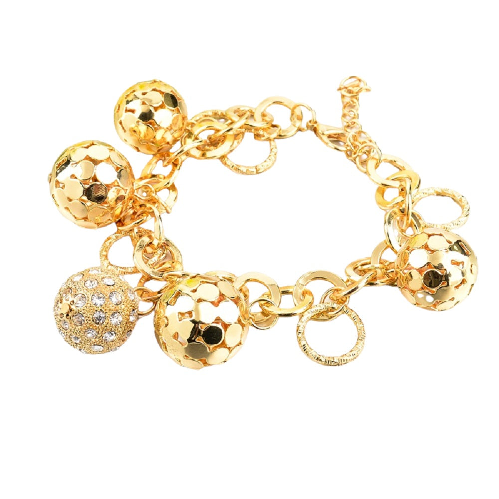 Damen Gold Chunky Runde Gliederkette mit Hohlball-Ausschnitt Kristallarmbänder | Shop Nory