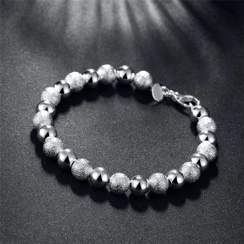Damen 925 Sterling Silber Glatt Matt 8mm Ball Perlen Armband | Shop Nory