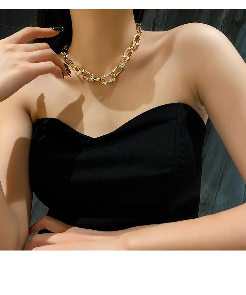 Damen Gold Silber Dick Rechteckige Gliederkette Kristall Choker Halskette | Shop Nory
