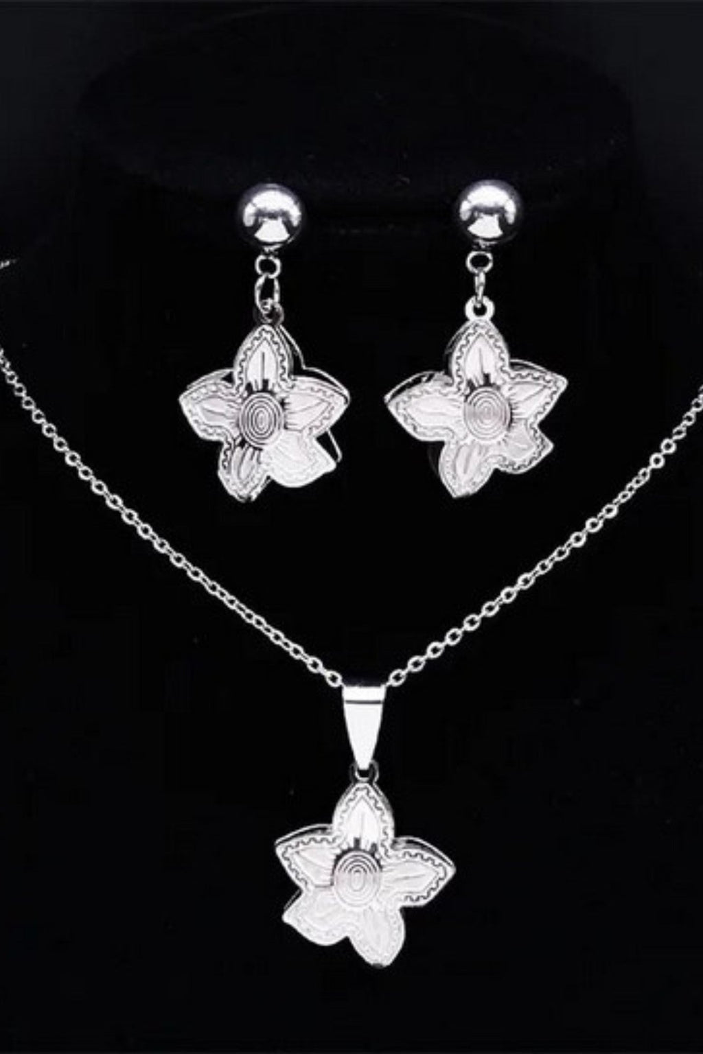 Damen Silber Edelstahl Blume Hohl Ohrringe Anhänger Kette Halskette Sets | Shop Nory