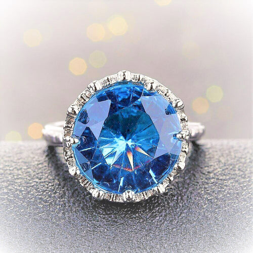 925 Silber Krone Cut Rund Große Himmelblau Topas Edelstein Ring | Shop Nory