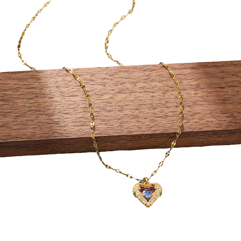 Luxus Gold Zirkon Kristall Ozean Herz Anhänger & Kettenhalskette | Shop Nory