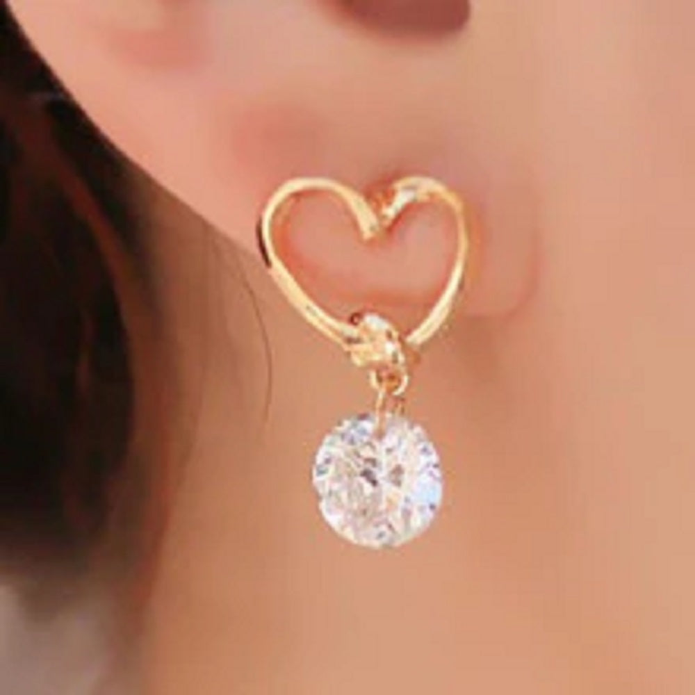 Goldbeschichtete Ausschnitt Herz Rund Kristall Zirkon Tropf Ohrringe | Shop Nory