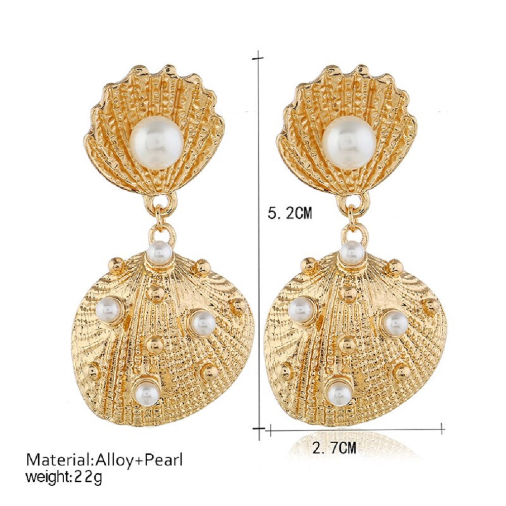 Damen Gold See Stern Doppel Muschel Einlage Faux Perlen Hängende Ohrringe | Shop Nory