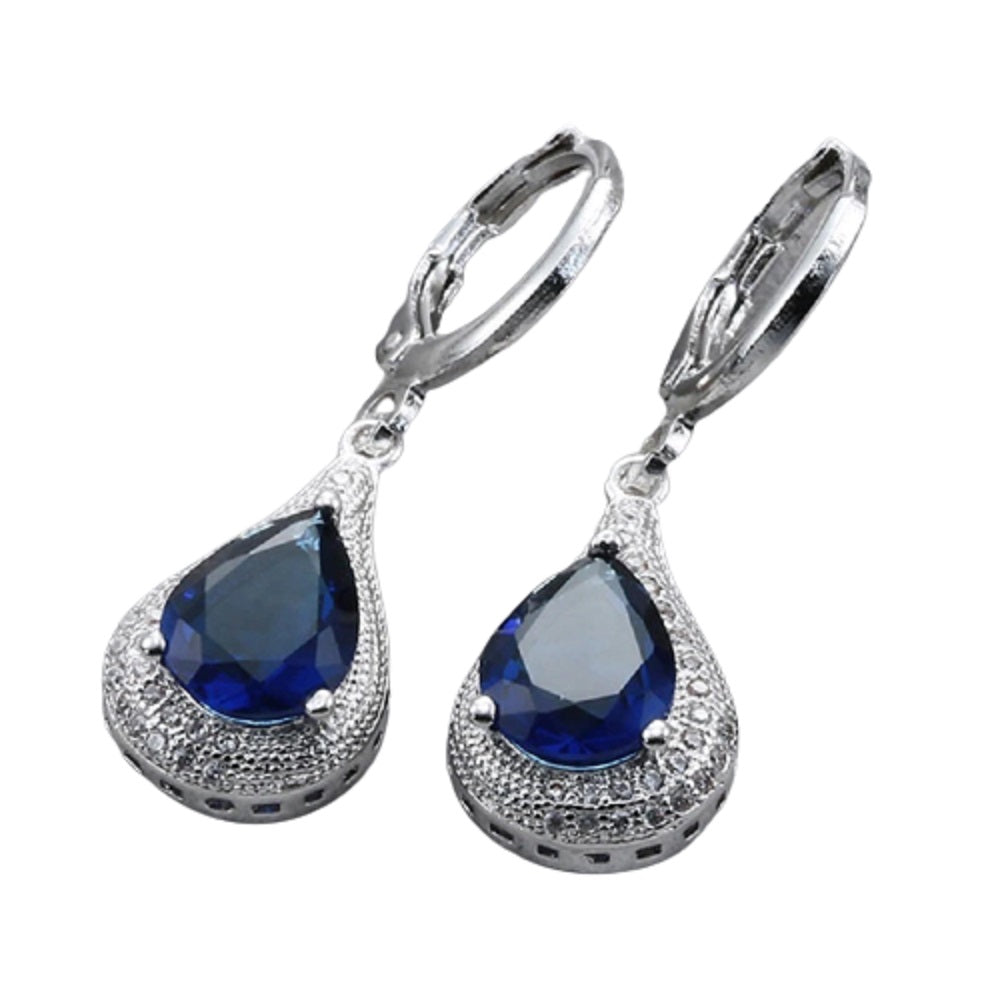 Damen 925 Silber Sterling Kristall Blau Zirkon Ohrringe mit Anhänger | Shop Nory