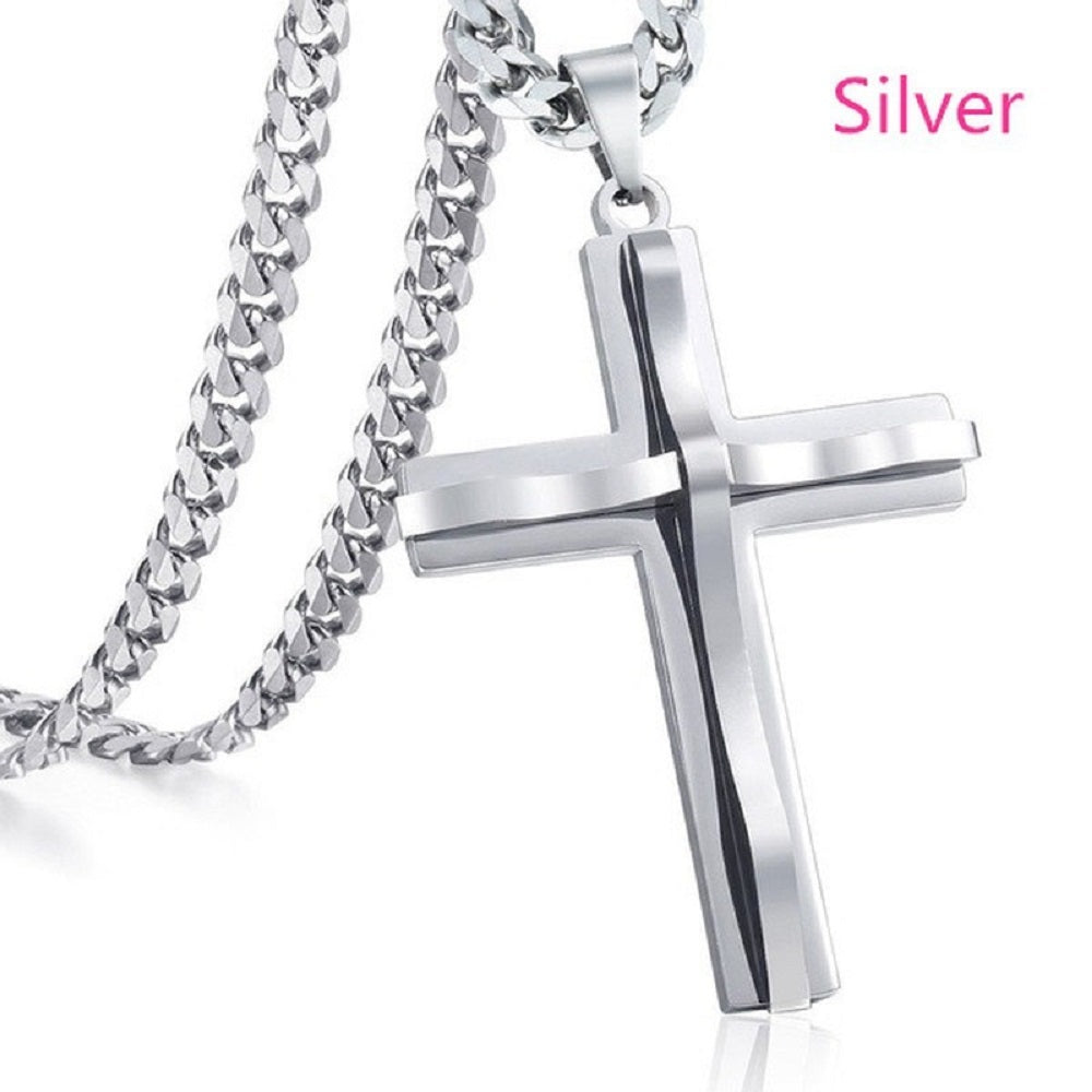 Unisex Luxus Infinity Glatte Geschichtete Kreuz-Anhänger & Cuban Link Halskette Set | Shop Nory