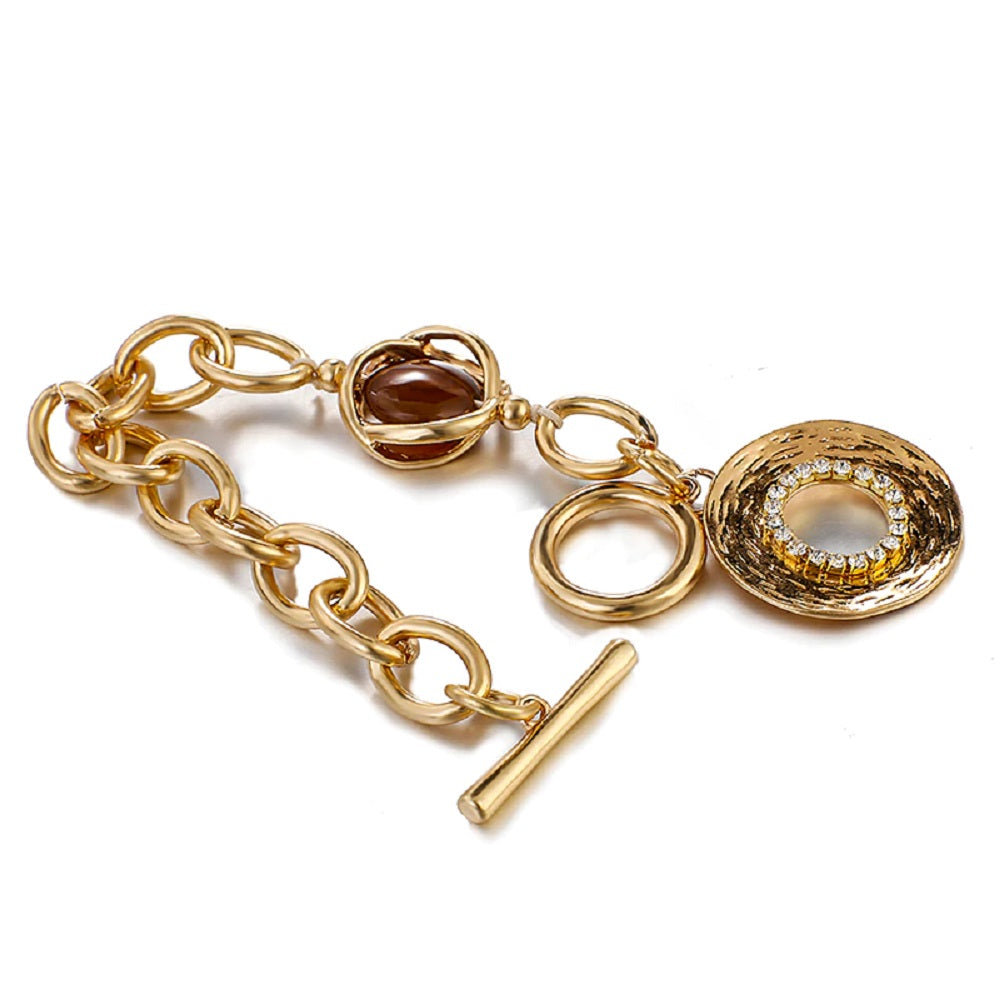 Gold Smoky Edelstein Chunky Runde Glieder Toggleverschluss Armband | Shop Nory