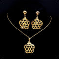 Damens Gold Flower of Life Edelstahl Hohl Ohrringe Anhänger Halskette Set | Shop Nory