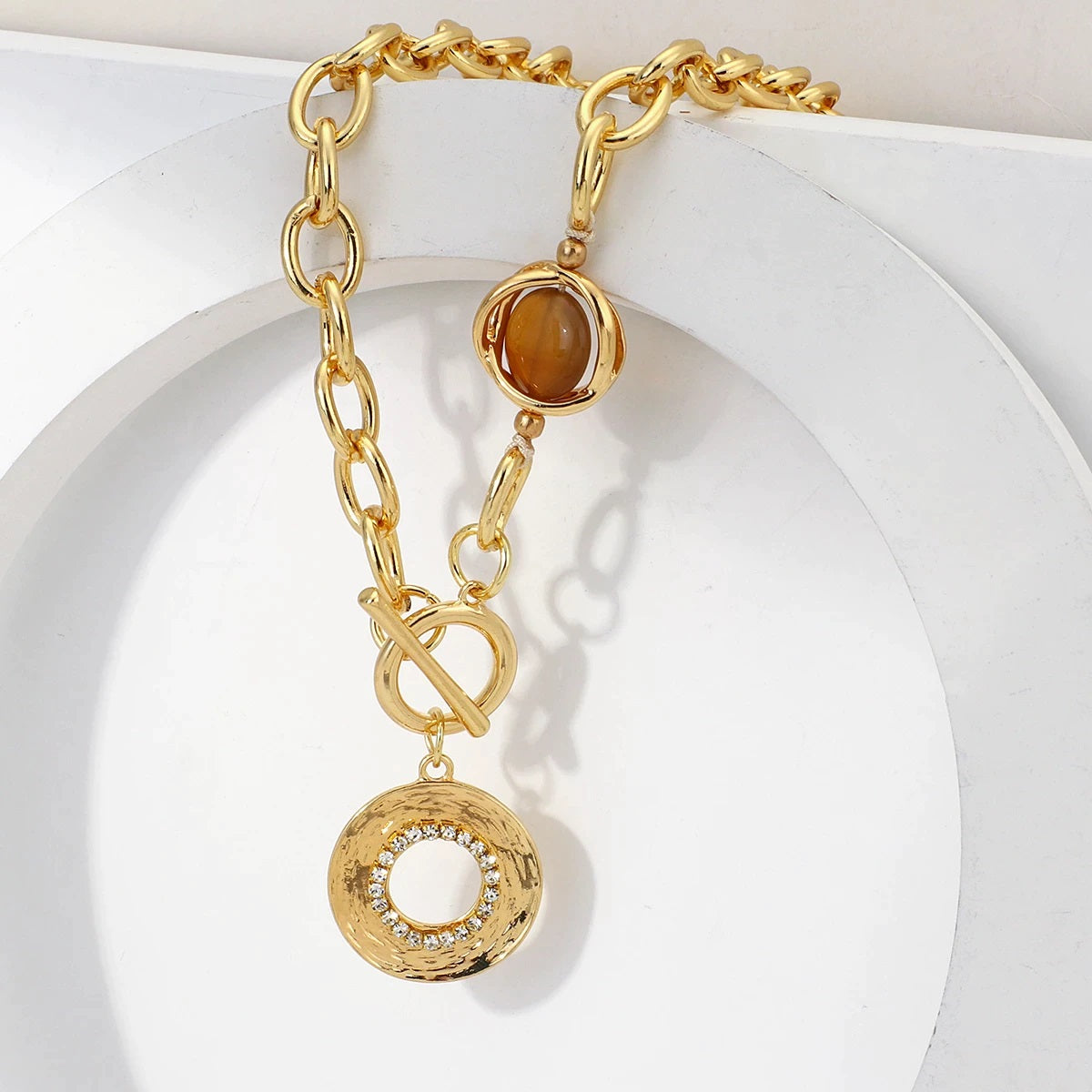 Damen Gold Smoky Edelstein Chunky Runde Glieder Choker Halskette | Shop Nory