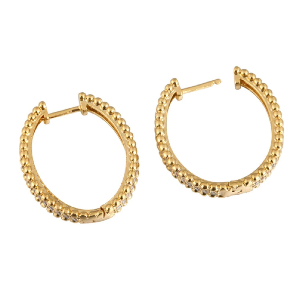 Elegante Goldene Ovalperlenbesatz Mittel-Zirkon Creolen-Hoops-Ohrringe | Shop Nory