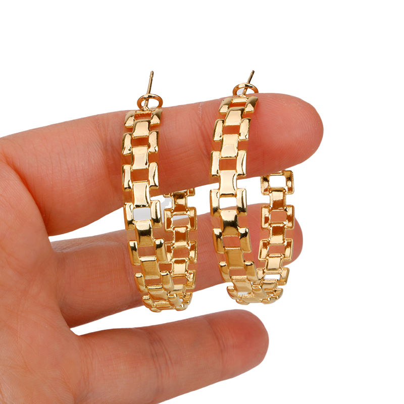 Damen Gold Mittel Rund Hohl ausgeschnitten Klassische Creolen Ohrringe mit Hebelverschluss | Shop Nory