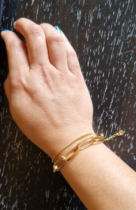 Damen Gold Doppel Dick Edelstahl Ring Link & Dünne Ketten Armbänder | Shop Nory