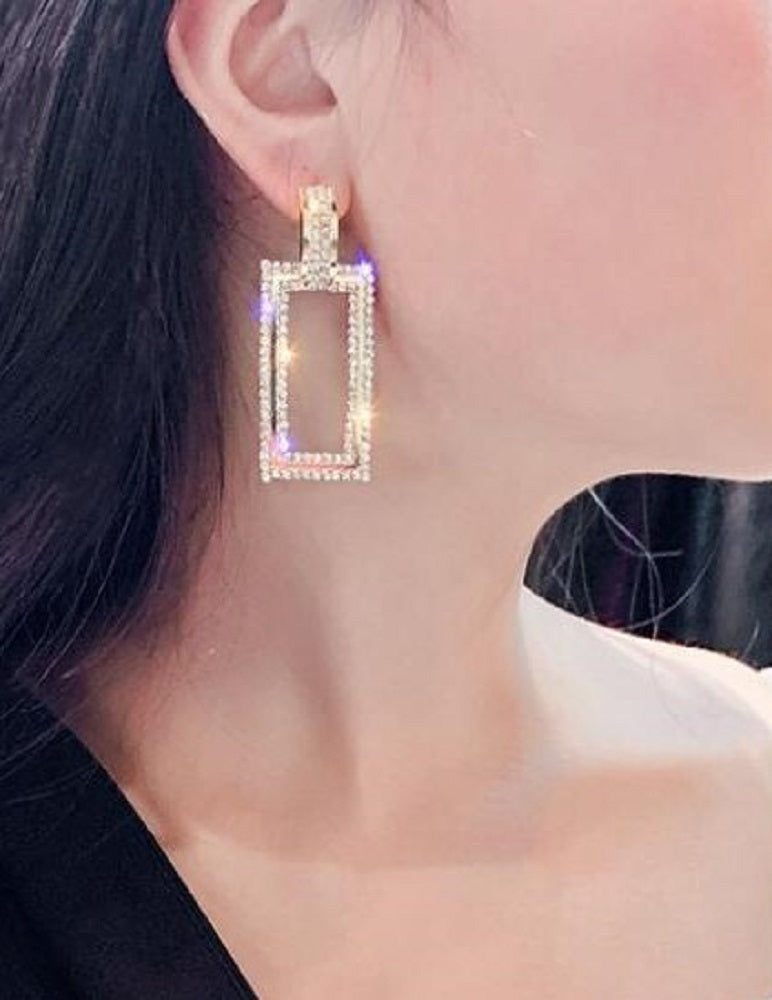 Damen Große Geometrische Rechteckige Kristall Anhänger Ohrringe | Shop Nory