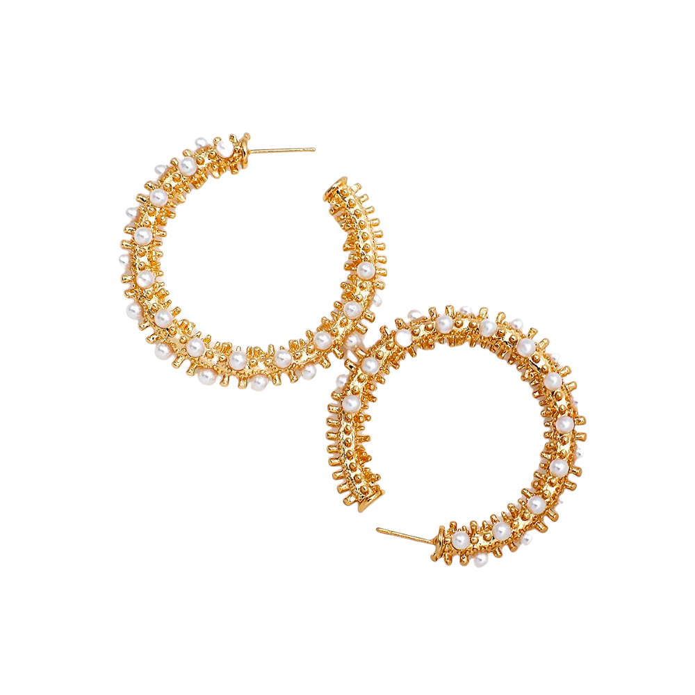 Damen Gold Runde Chunky Perle Einlage Geometrische C Form Stud Ohrringe | Shop Nory