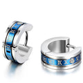 Unisex Silber & Blau Abschlüsse Kristall Römische Ziffern Stahl Anti-Allergisch Ohrstecker | Shop Nory