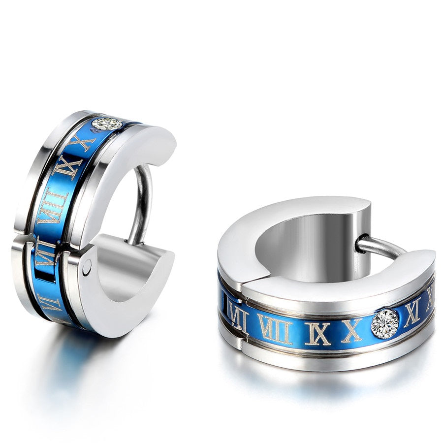 Unisex Silber & Blau Abschlüsse Kristall Römische Ziffern Stahl Anti-Allergisch Ohrstecker | Shop Nory