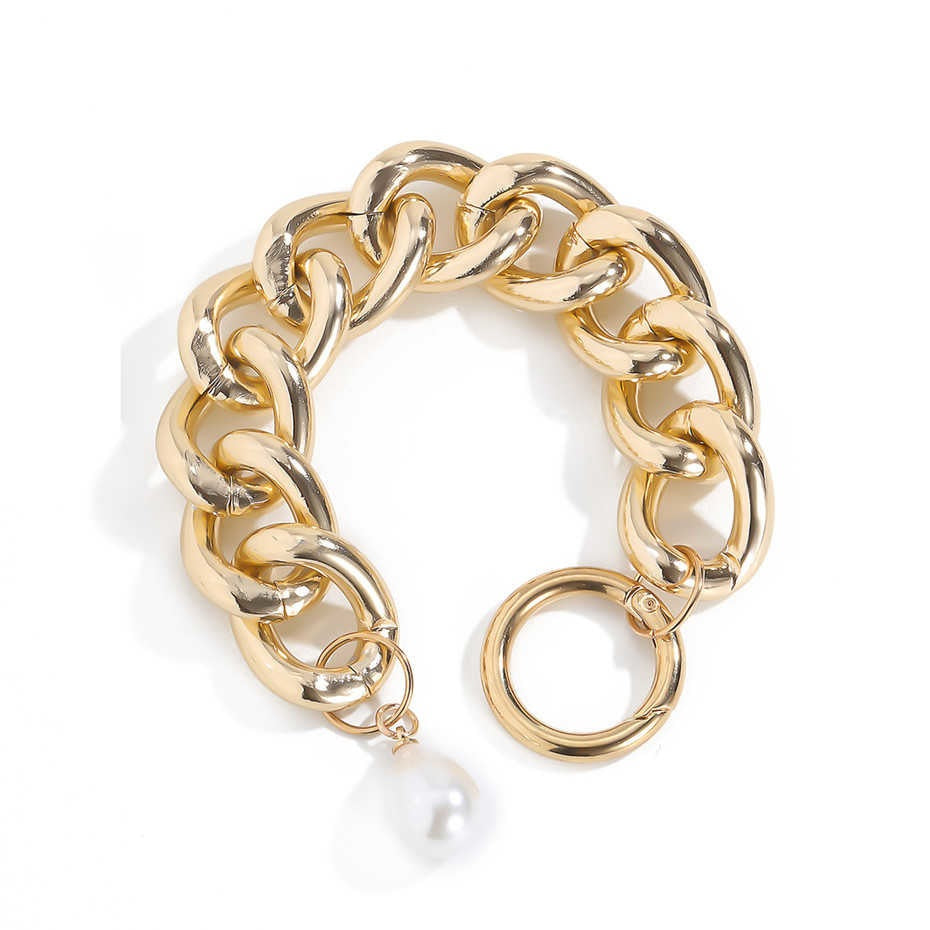 Damen Gold Chunky Runde Glieder Perlen Münze Charms Toggleverschluss Handkette Armbänder | Shop Nory