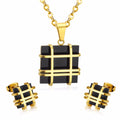 Damen Gold Silber Edelstahl Geometrie Quadrat Form Ohrringe Halskette Set | Shop Nory